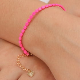 Pulseira folheada mini bolas chatas pintadas pink