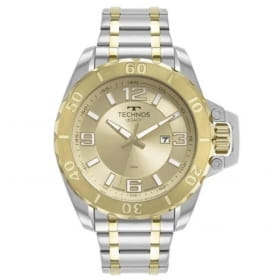 Relógio technos masculino dourado e prata