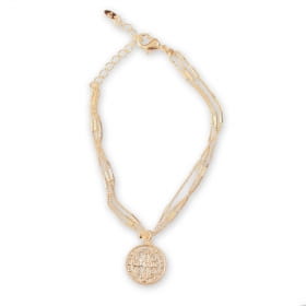 Pulseira folheada 03 fios com medalha de São Bento e 01 zircônia