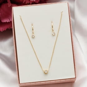 Conjunto brinco e colar folheado com zircônia ponto de luz