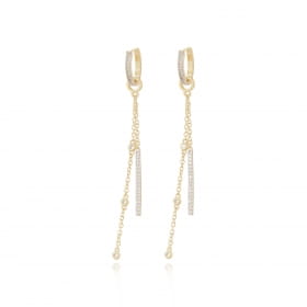 Brinco folheado argola com zircônia 2 fios com palito zircônia