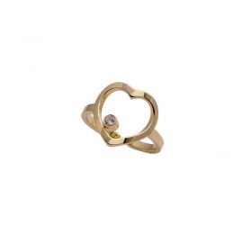 ANEL FOLHEADO 18K CORAÇÃO VAZADO LISO COM ZIRCÔNIA