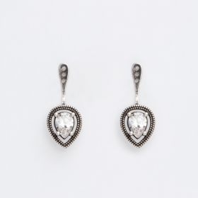 BRINCO PRATA ENVELHECIDA 2 EM 1 GOTA CRISTAL TREND