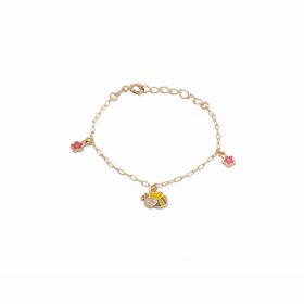 PULSEIRA FOLHEADA INFANTIL DE ABELHA COM FLORZINHAS