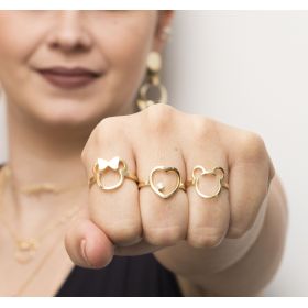 ANEL FOLHEADO 18K CORAÇÃO VAZADO LISO COM ZIRCÔNIA