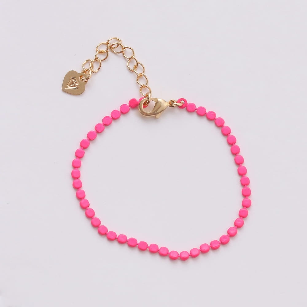 Pulseira folheada mini bolas chatas pintadas pink