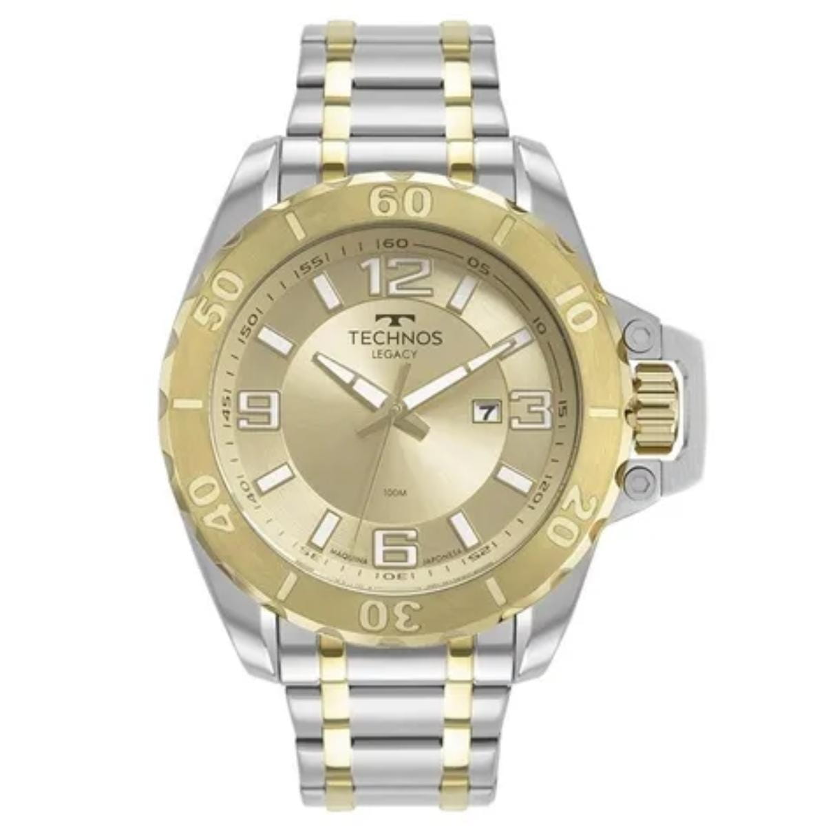Relógio technos masculino dourado e prata