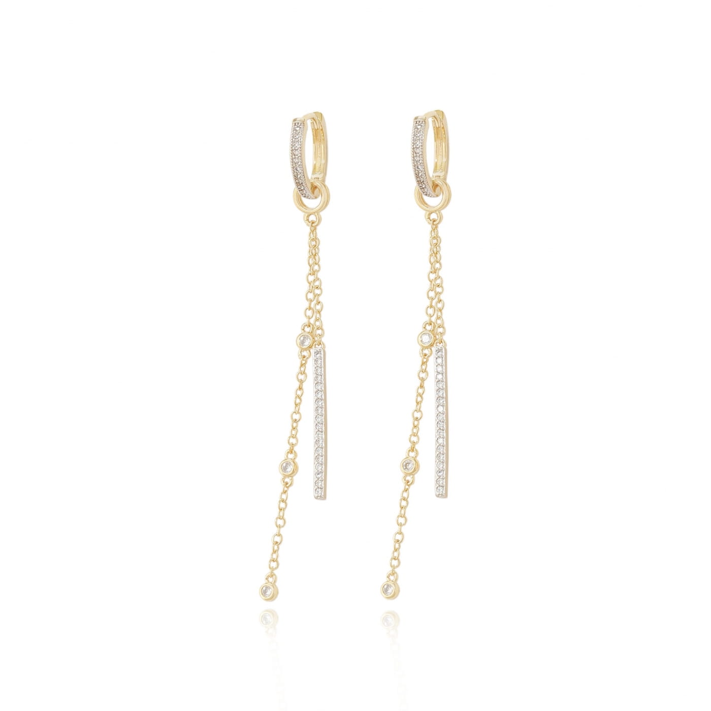Brinco folheado argola com zircônia 2 fios com palito zircônia