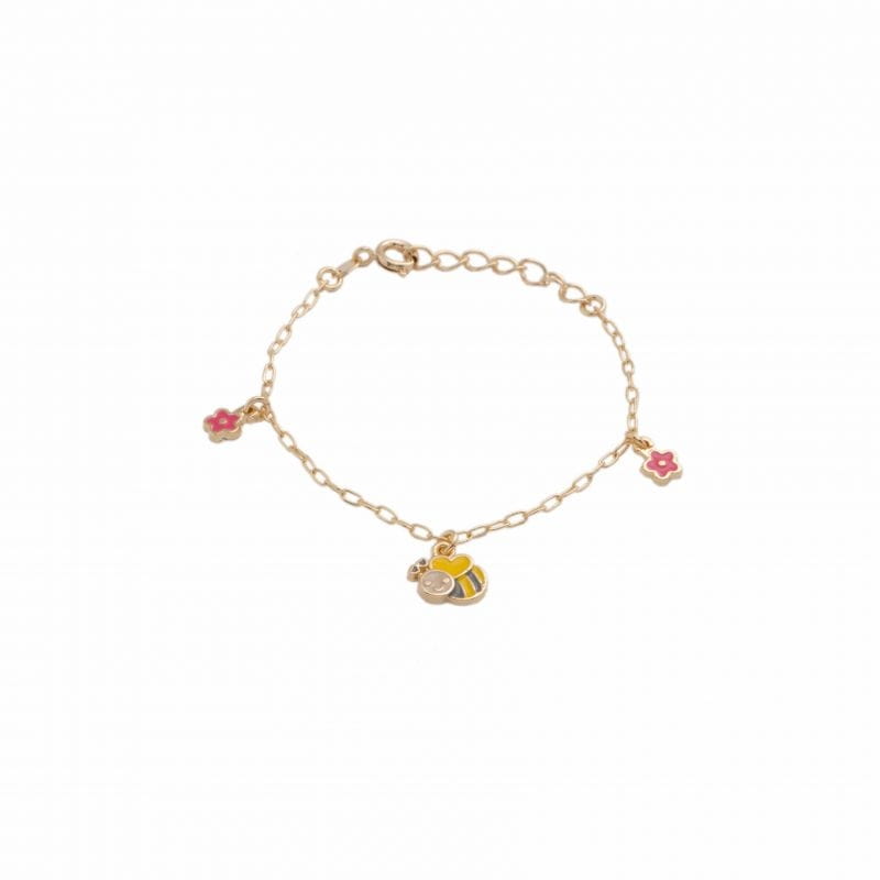 PULSEIRA FOLHEADA INFANTIL DE ABELHA COM FLORZINHAS