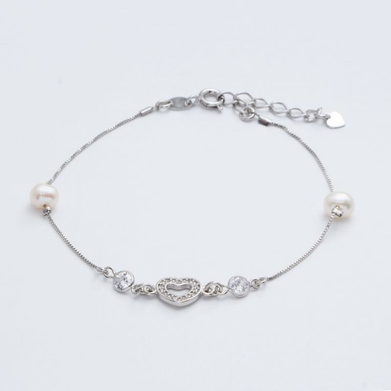 PULSEIRA RÓDIO COM PÉROLAS E CORAÇÃO - LOVE
