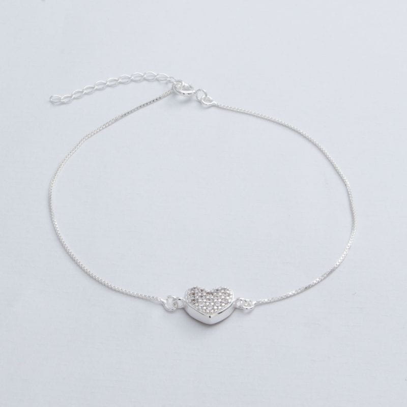 PULSEIRA PRATA DE CORAÇÃO COM ZIRCÔNIAS - LOVE