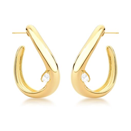 MEIA ARGOLA CURVA COM CRISTAL GOTA BANHADO A OURO