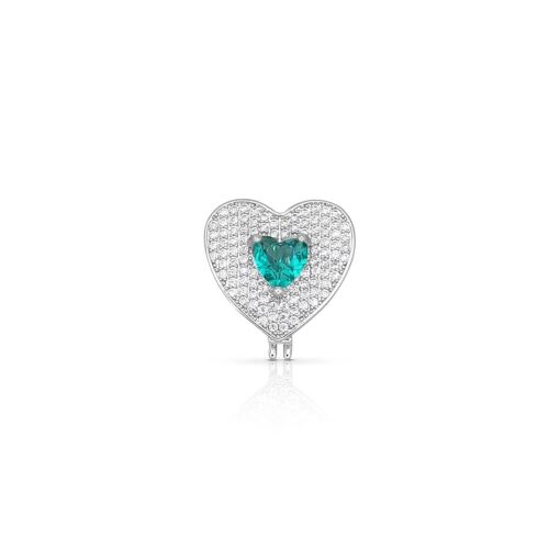 CHARM CORAÇÃO CRAVEJADO COM CRISTAL TURMALINA BANHADO A RÓDIO