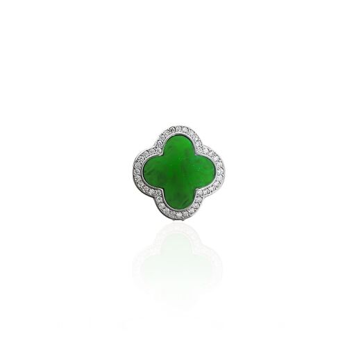 CHARM TREVO CRISTAL VERDE E ZIRCÔNIAS BANHADO A RÓDIO