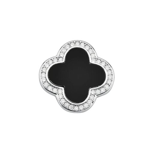 CHARM TREVO ONIX COM ZIRCÔNIAS BANHADO A RÓDIO