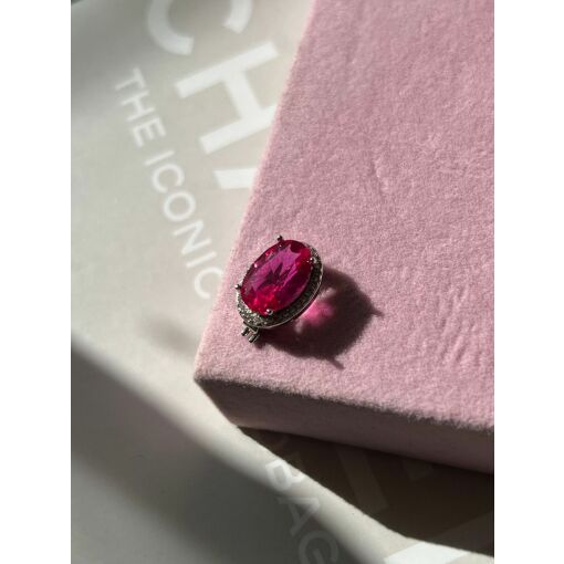 CHARM CRISTAL OVAL ROSA E ZIRCÔNIAS BANHADO A RÓDIO