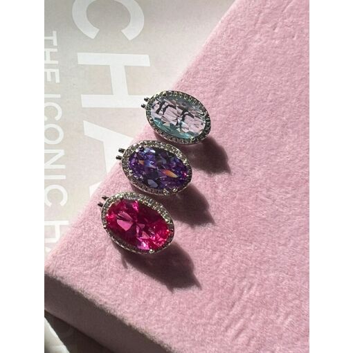 CHARM CRISTAL OVAL ROSA E ZIRCÔNIAS BANHADO A RÓDIO