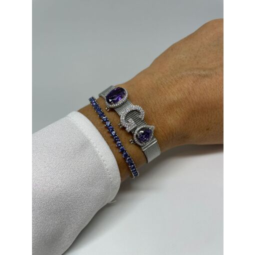 CHARM EM CRISTAL AMETISTA OVAL COM ZIRCÔNIAS