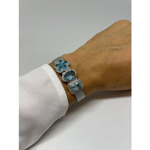 CHARM EM CRISTAL OVAL ÁGUA MARINHA E ZIRCÔNIAS