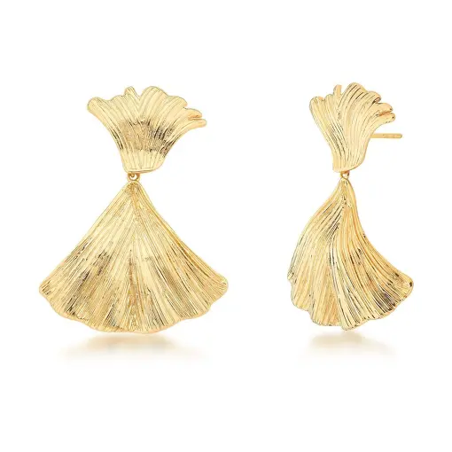 BRINCO FLOR PÊNDULO TEXTURIZADO BANHADO A OURO