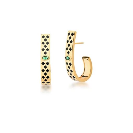 MEIA ARGOLA ESMALTADA PRETO BANHADA A OURO
