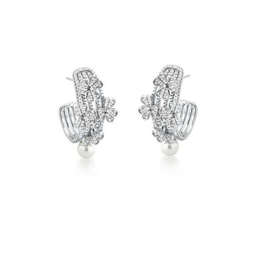 MEIA ARGOLA FLORES COM ZIRCÔNIAS E PÉROLAS