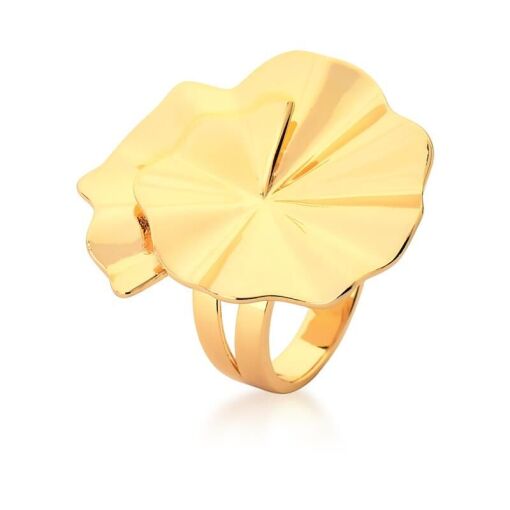 ANEL CURVO TRABALHADO FLOR BANHADO A OURO