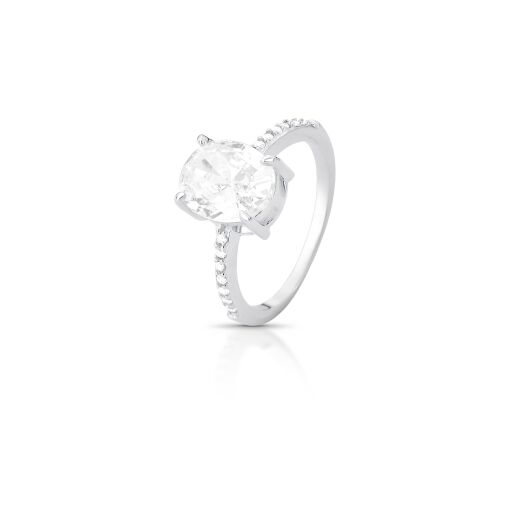ANEL EM PRATA COM CRISTAL OVAL E ZIRCÔNIAS