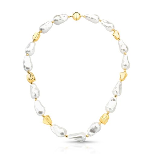 COLAR PEROLAS BARROCA E GOTA DOURADA