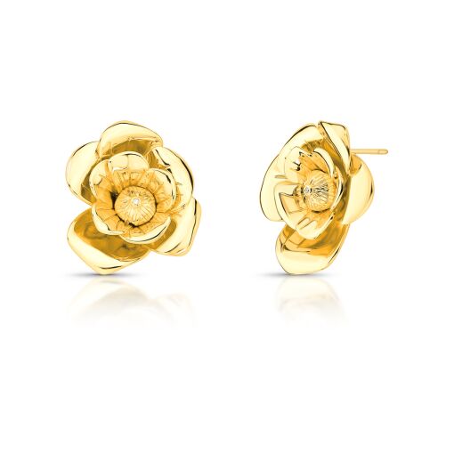 BRINCO DE FLOR CURVO TEXTURIZADO E COM ZIRCÔNIA