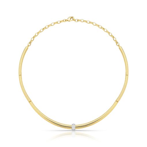 CHOKER MALEÁVEL TEXTURIZADA BANHADO A OURO E A RÓDIO COM ZIRCÔNI