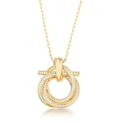 COLAR COM PINGENTE DE NÓ CRAVEJADO BANHADO A OURO