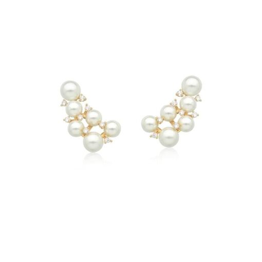 BRINCO EAR CUFF COM PÉROLAS SHELL BRANCA E ZIRCÔNIAS BANHADO A O