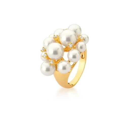 ANEL BANHADO A OURO COM PÉROLAS E ZIRCÔNIAS