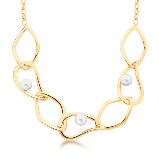 CHOKER COM ELOS E PÉROLA SHELL BANHADA A OURO