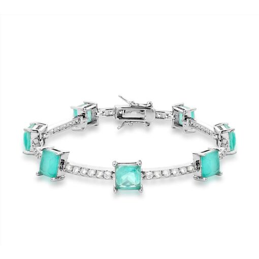 PULSEIRA RIVIERA COM ZIRCÔNIAS E CRISTAL TURMALINA QUADRADA