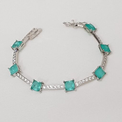PULSEIRA RIVIERA COM ZIRCÔNIAS E CRISTAL TURMALINA QUADRADA
