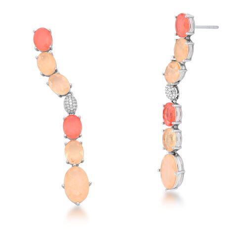 BRINCO EAR CUFF PÊNDULO COM CRISTAIS OVAIS TURMALINA TANGERINA E