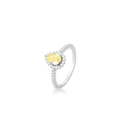 ANEL EM PRATA 925 COM CRISTAL GOTA YELLOW FANCY E ZIRCÔNIAS