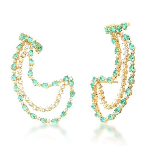BRINCO EAR LINE EM CRISTAIS TURMALINA E ZIRCÔNIAS