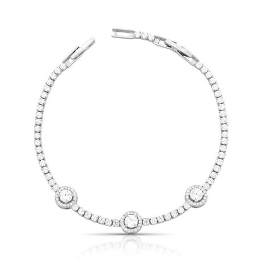 PULSEIRA RIVIERA COM CRISTAIS REDONDOS EM PRATA RODINADA