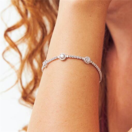 PULSEIRA RIVIERA COM CRISTAIS REDONDOS EM PRATA RODINADA