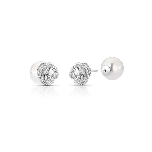 BRINCO EAR JACKET DE FLOR COM CRISTAL PÉROLA SHELL E ZIRCÔNIAS
