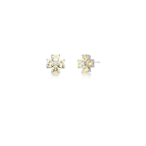 BRINCO FLOR COM CRISTAIS AMARELO EM PRATA