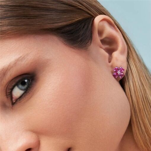 BRINCO FLOR EM CRISTAIS ROSA PRATA RODINADA