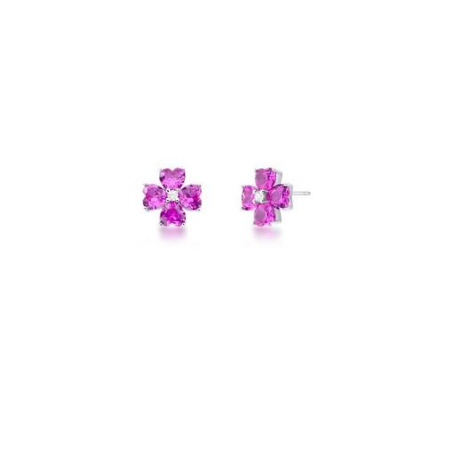 BRINCO FLOR EM CRISTAIS ROSA PRATA RODINADA