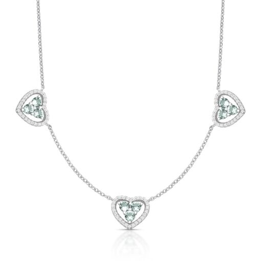 COLAR DE CORAÇÕES COM CRISTAIS E ZIRCÔNIAS PRATA RODINADA