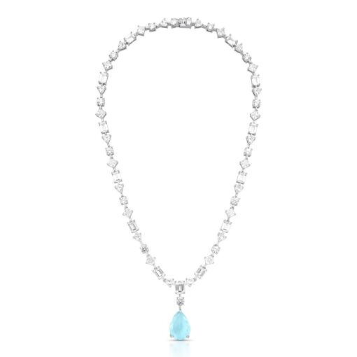 COLAR RIVIERA COM CRISTAIS INCOLOR E GOTA EM CRISTAL ÁGUA MARINH