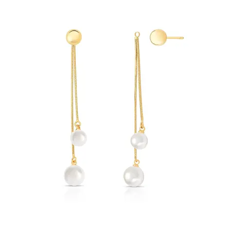 BRINCO EAR JACKET PÊNDULO COM ESFERA LISA E PÉROLAS