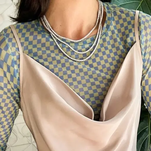 COLAR RIVIERA COM ZIRCÔNIAS BANHADO A RÓDIO- 50CM